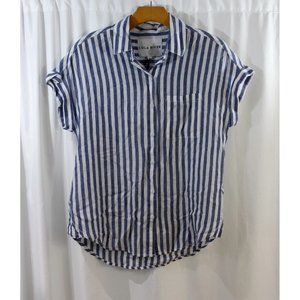 Lola River Womens Ocean Blue White Striped Chloe Button Up Blouse XS NWT